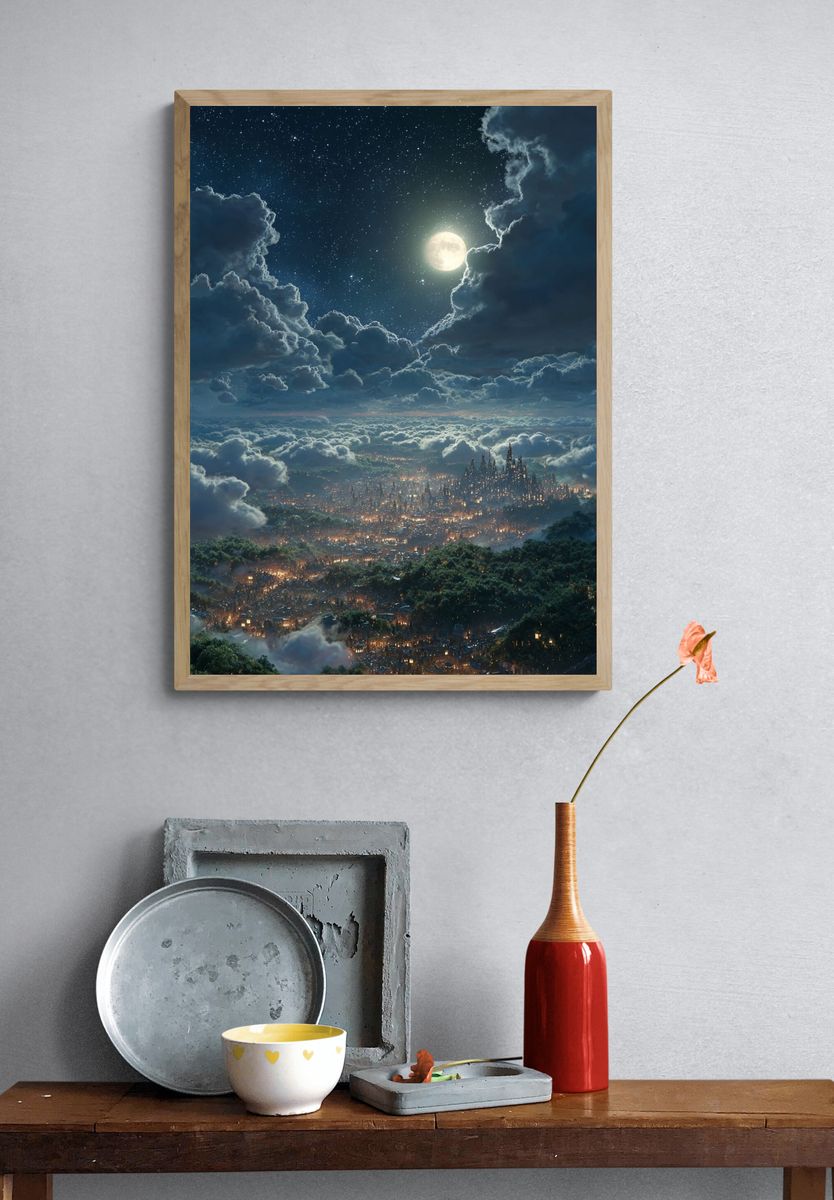 Moonlit Cloud City Fantasy Print. — room view 3