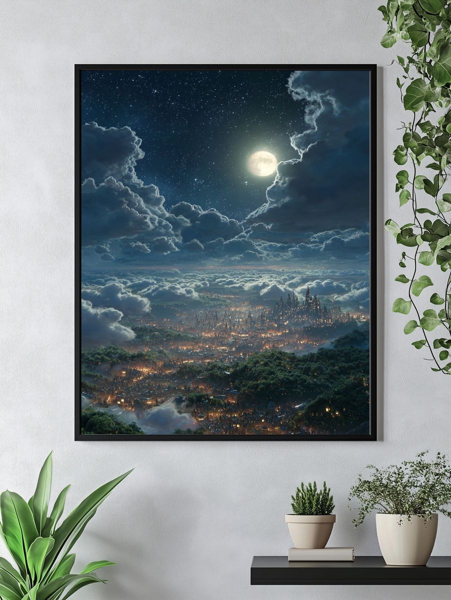 Moonlit Cloud City Fantasy Print. — room view 4