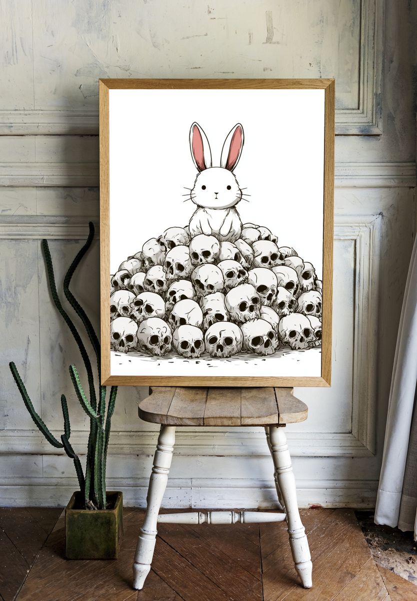 Bunny Skull Pile Illustration Poster. — room view 1