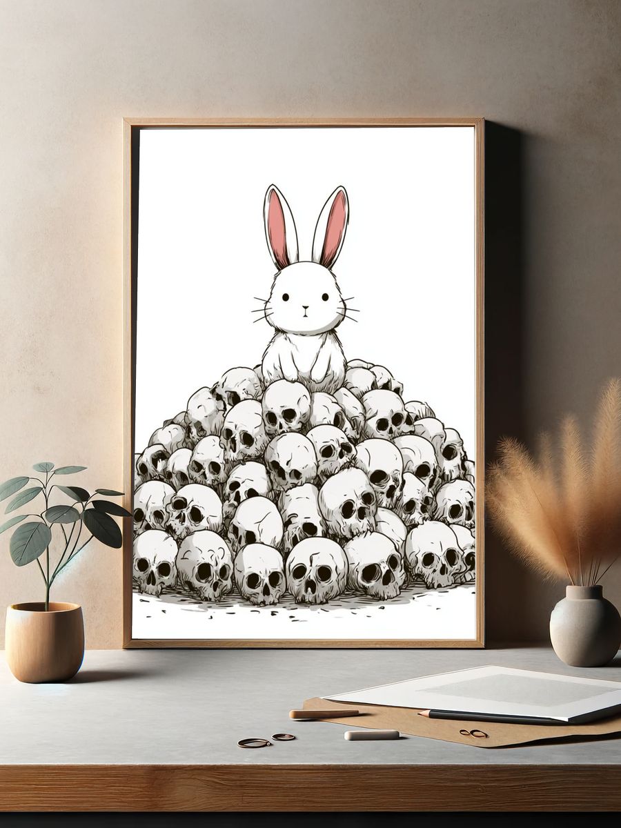 Bunny Skull Pile Illustration Poster. — room view 2