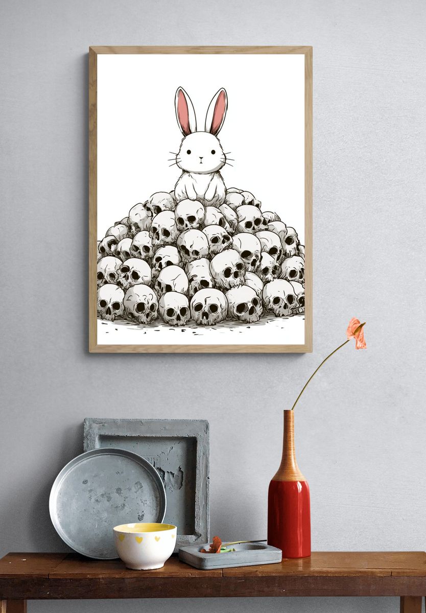 Bunny Skull Pile Illustration Poster. — room view 3