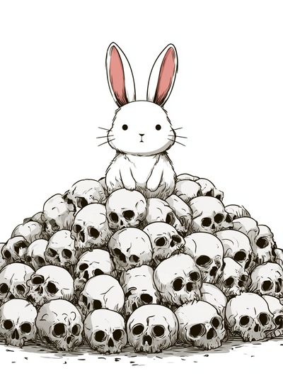Bunny Skull Pile Illustration Poster.
