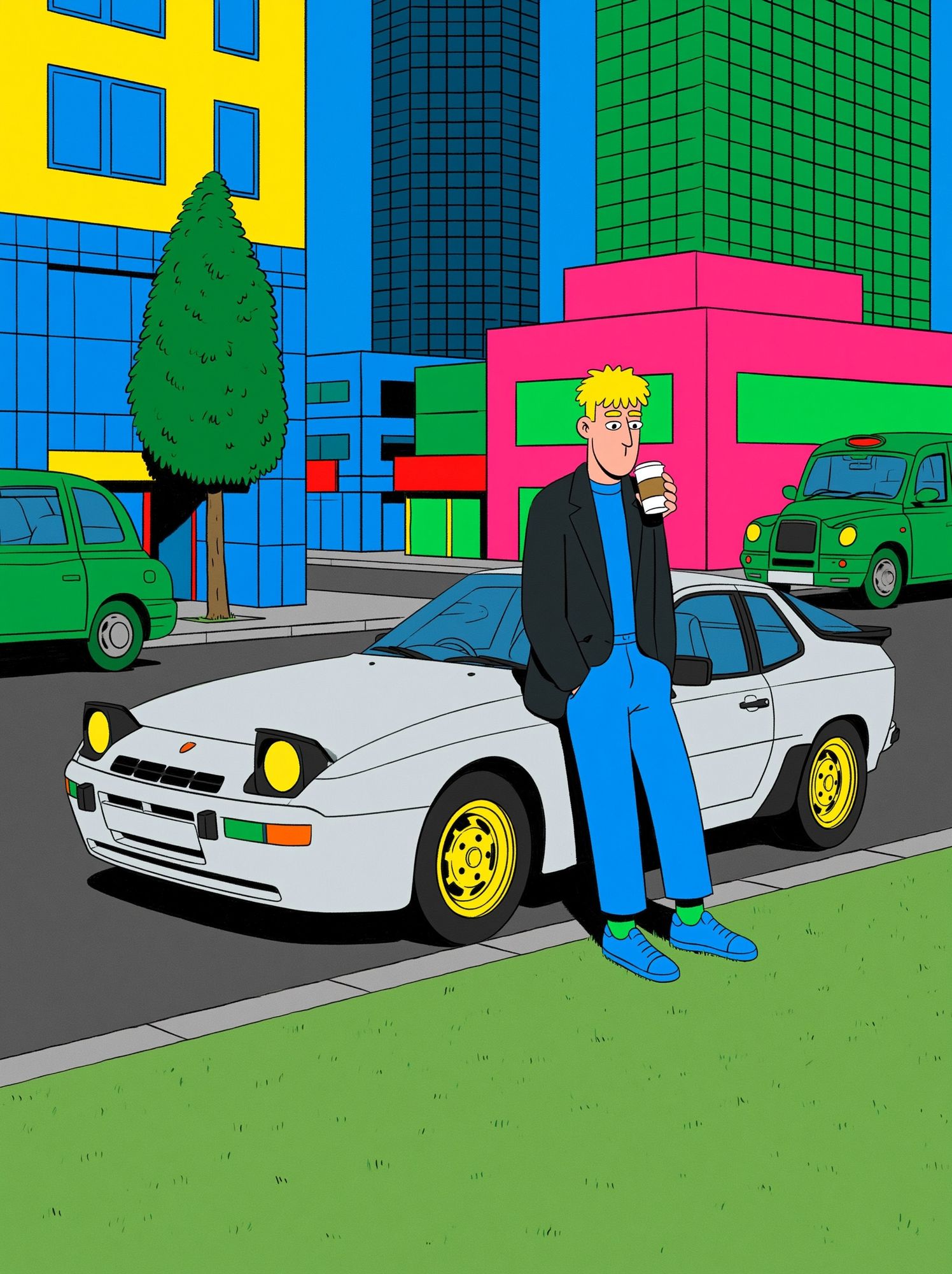 Neon City Street Illustration Poster. poster — illustration art