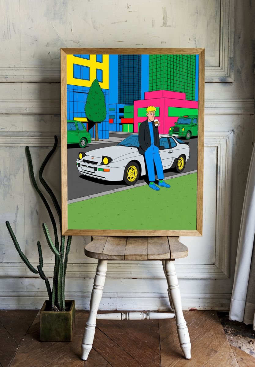 Neon City Street Illustration Poster. — room view 1