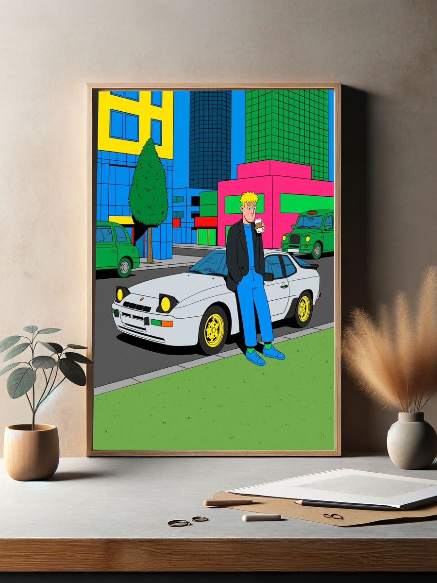 Neon City Street Illustration Poster. — room view 2