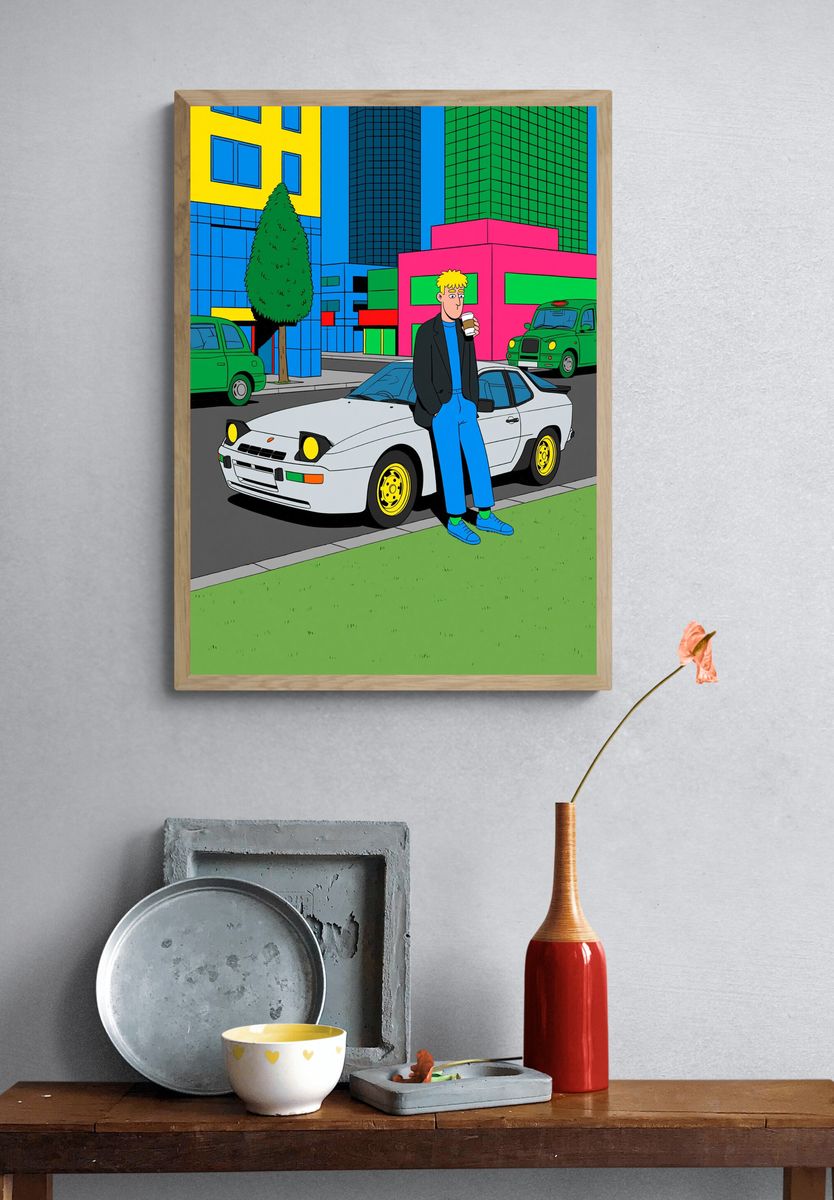 Neon City Street Illustration Poster. — room view 3