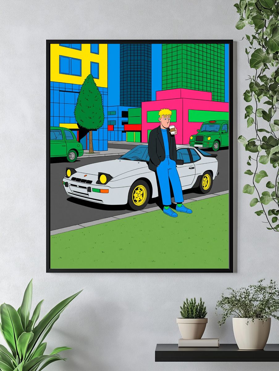 Neon City Street Illustration Poster. — room view 4