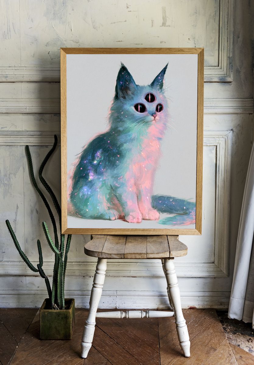 Cosmic Cat Illustration Poster. — room view 1