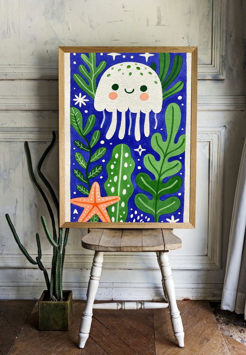 Cute Jellyfish Botanical Print. — room view 1