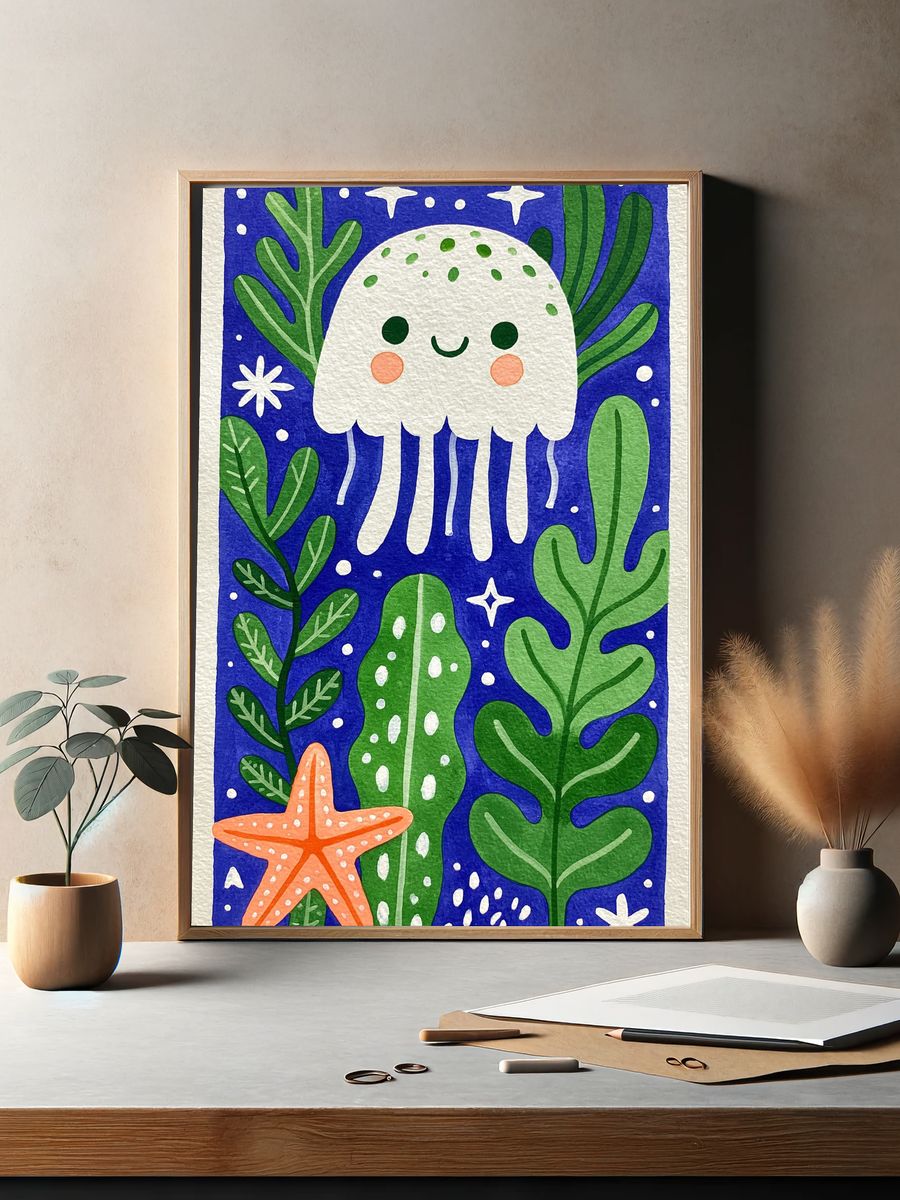 Cute Jellyfish Botanical Print. — room view 2