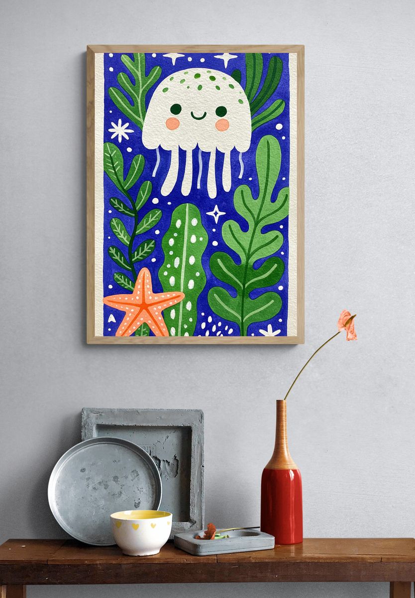 Cute Jellyfish Botanical Print. — room view 3