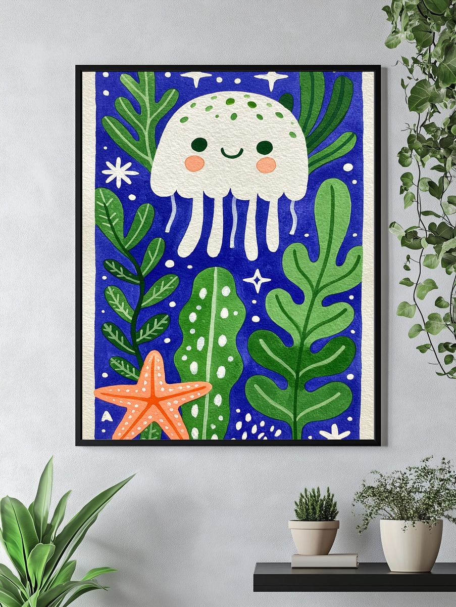 Cute Jellyfish Botanical Print. — room view 4