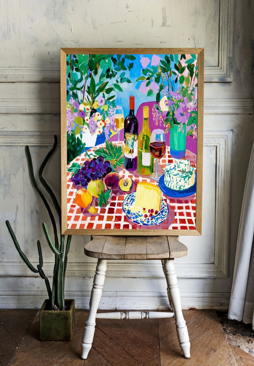 Sunlit Wine Still Life — Illustration Print. — room view 1