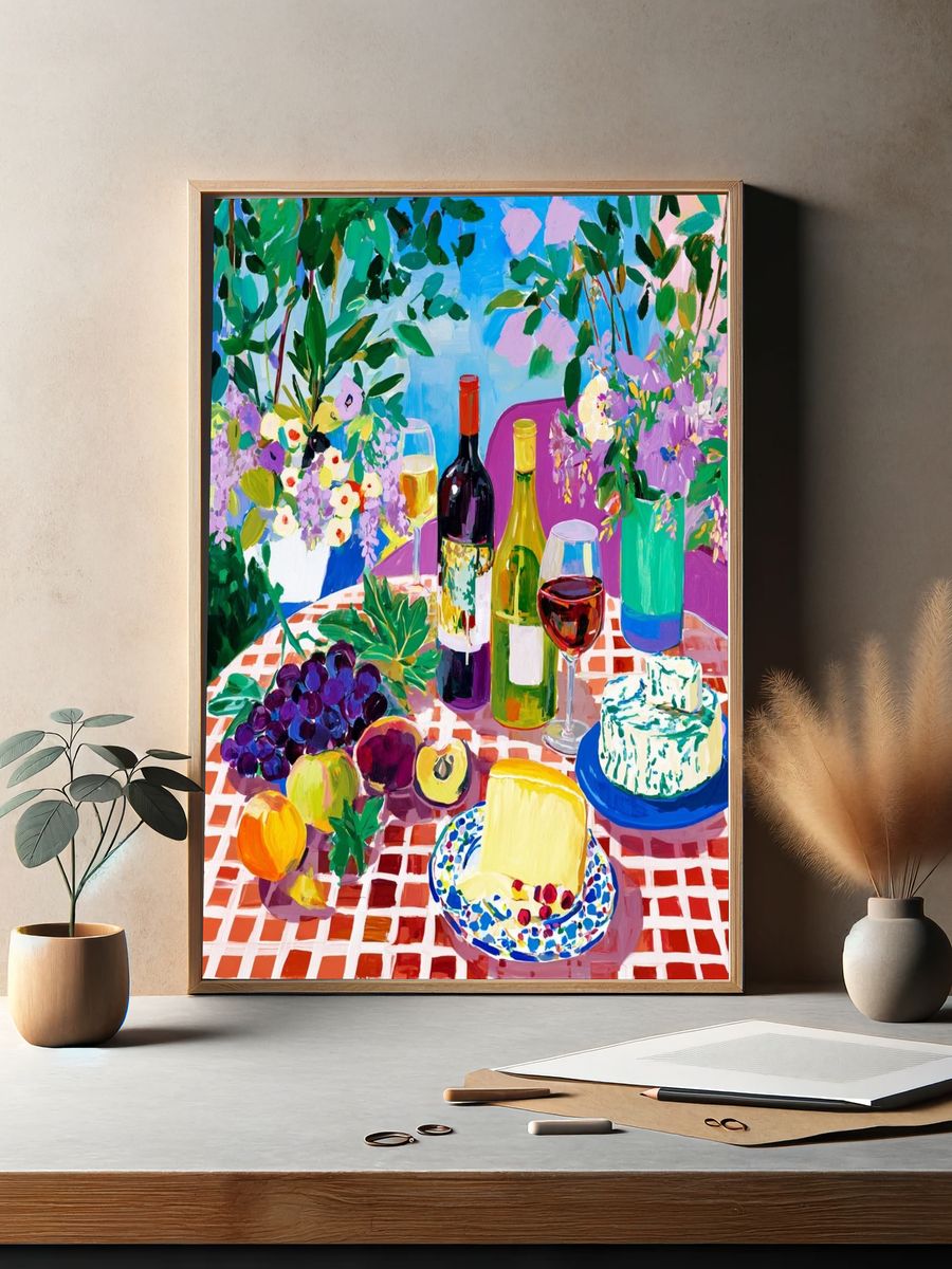 Sunlit Wine Still Life — Illustration Print. — room view 2