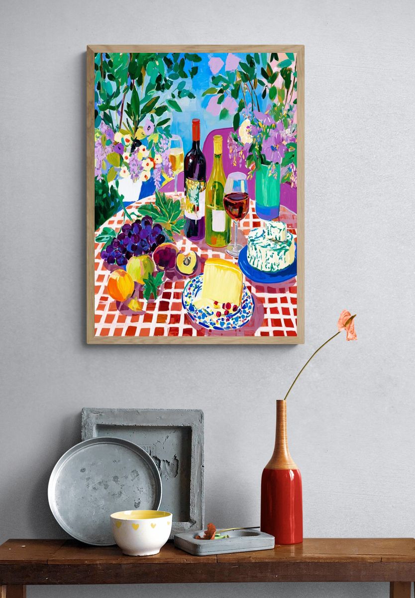 Sunlit Wine Still Life — Illustration Print. — room view 3