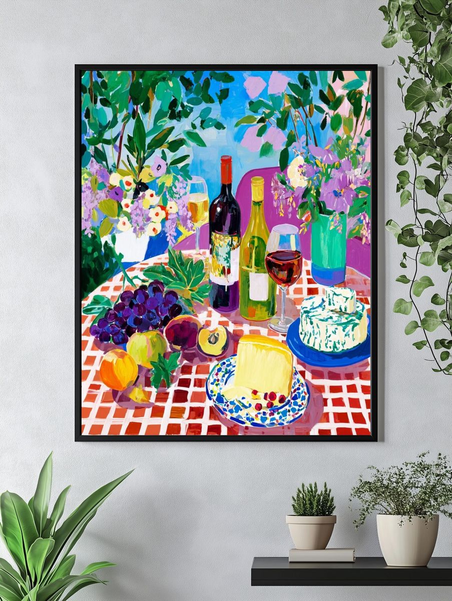 Sunlit Wine Still Life — Illustration Print. — room view 4
