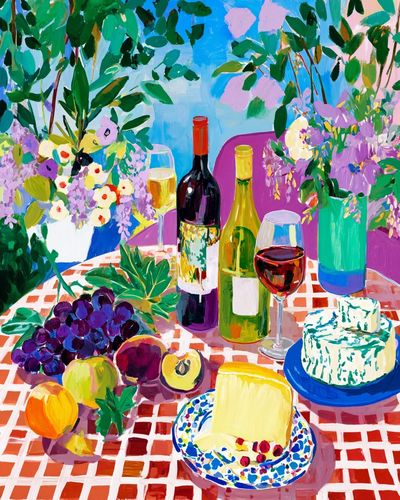 Sunlit Wine Still Life — Illustration Print. poster print