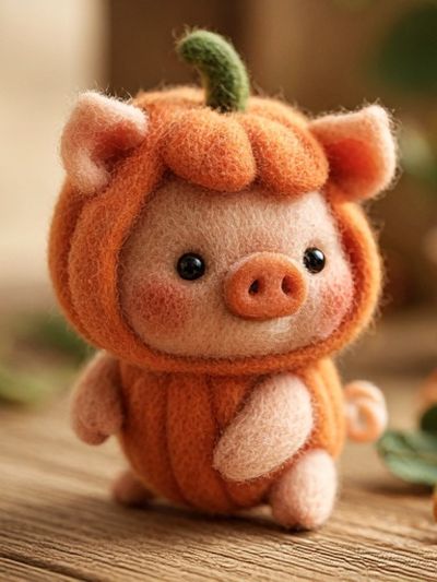 Felt Pumpkin Pig Illustration Poster. poster