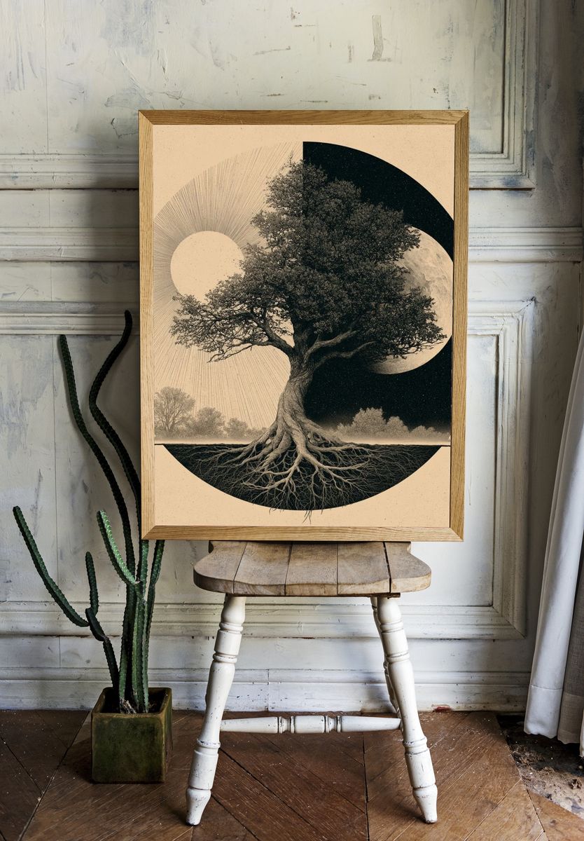 Yin Yang Tree of Life Print. room preview