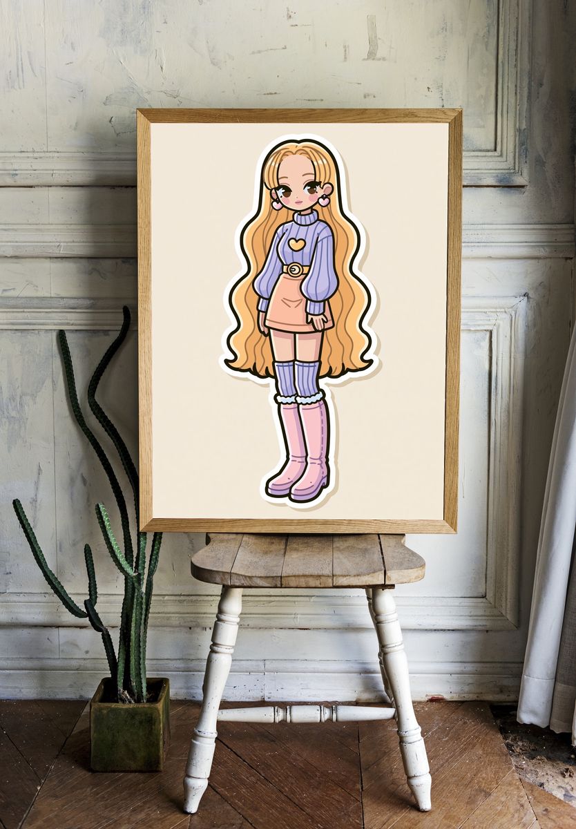 Pastel Kawaii Girl Illustration Poster. room preview