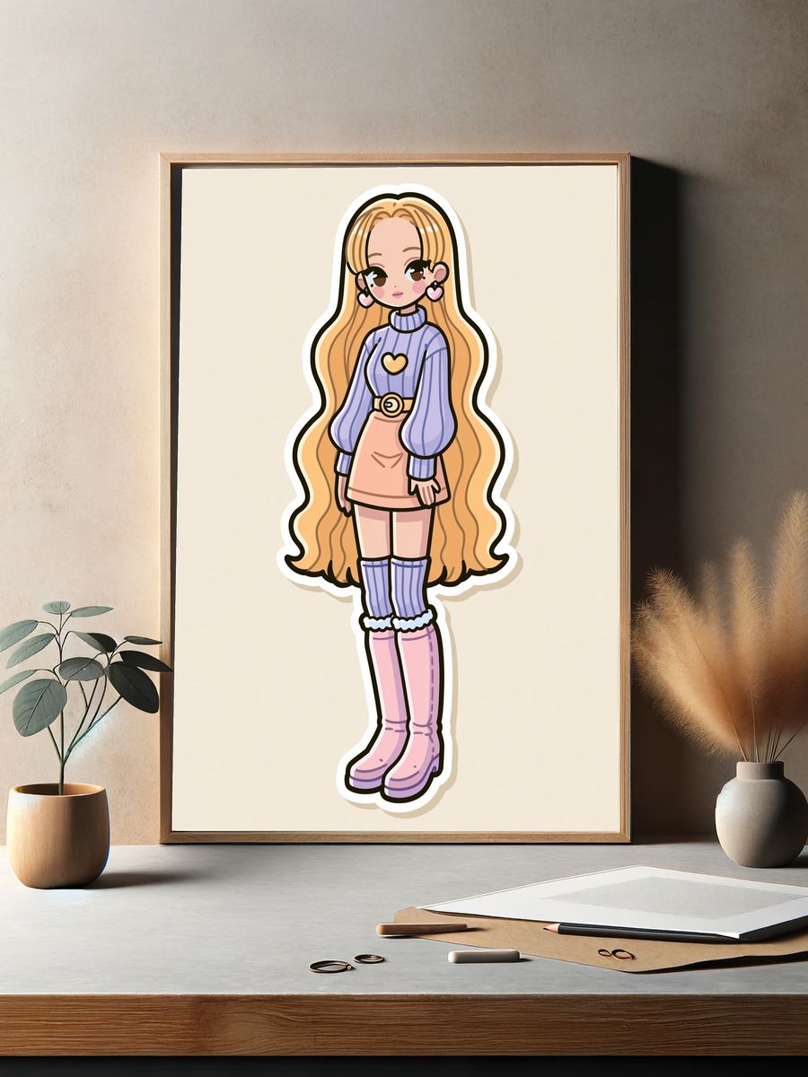 Pastel Kawaii Girl Illustration Poster. — room view 2