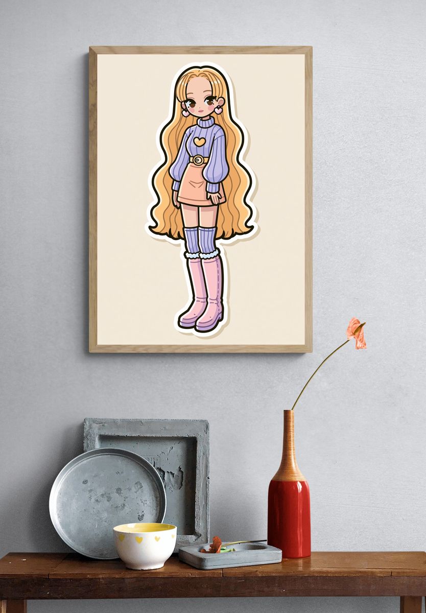 Pastel Kawaii Girl Illustration Poster. — room view 3