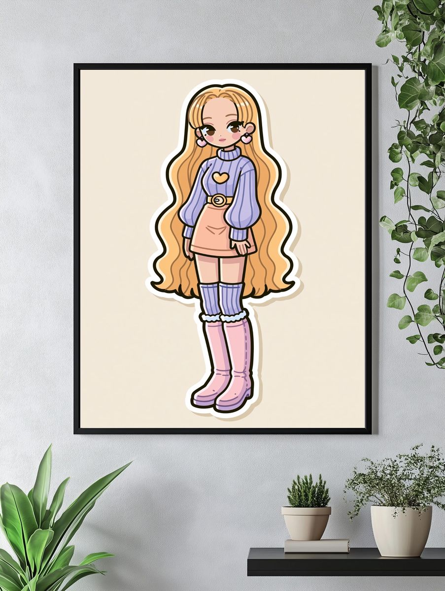 Pastel Kawaii Girl Illustration Poster. — room view 4