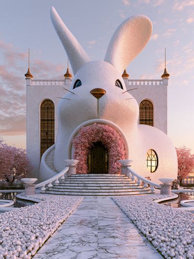 Rabbit Mansion Digital Art Poster.