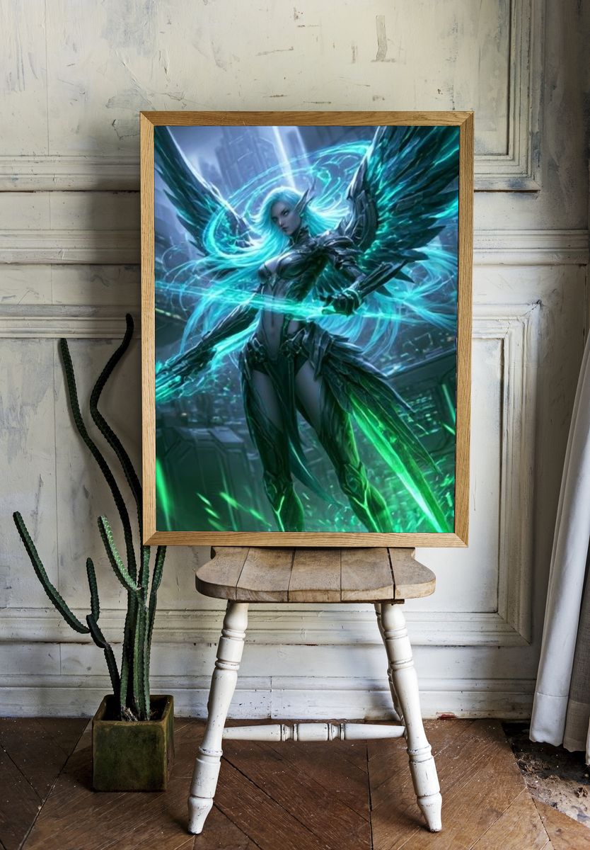 Cyber Angel Digital Art Poster. — room view 1