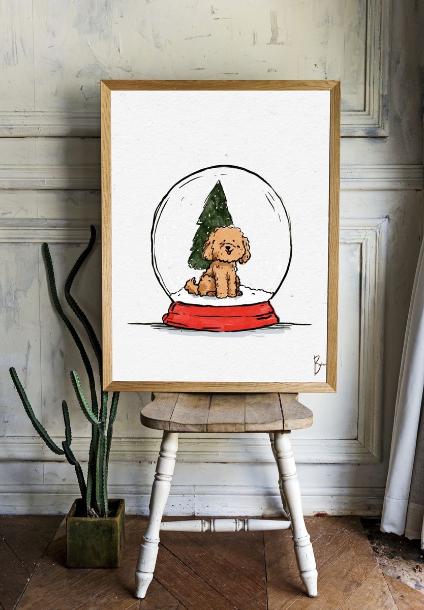 Puppy Snow Globe Illustration Poster. room preview