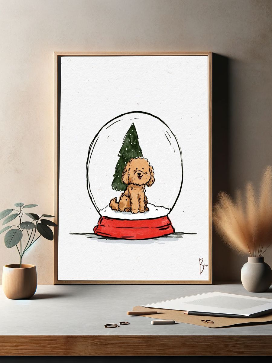 Puppy Snow Globe Illustration Poster. — room view 2