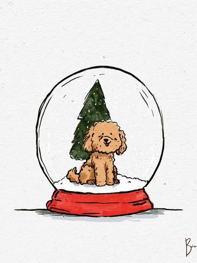 Puppy Snow Globe Illustration Poster. poster