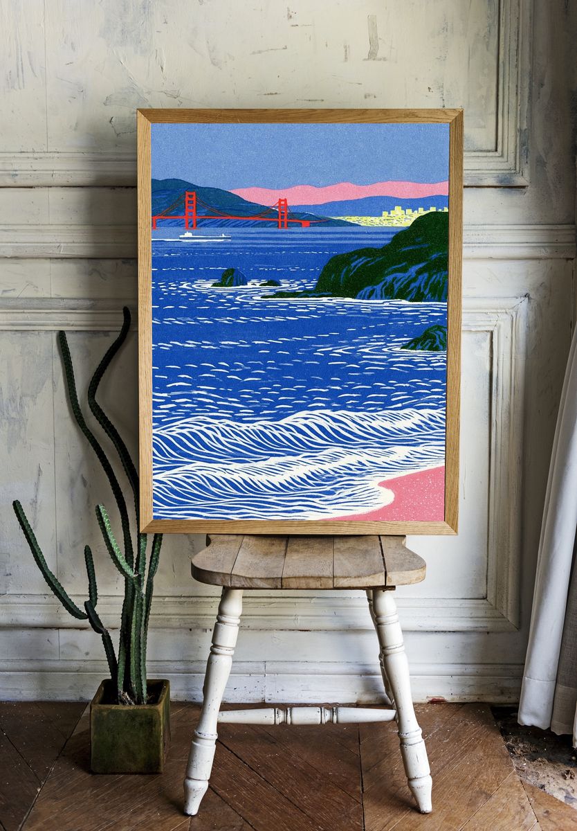 Golden Gate Coastline Illustration Poster. room preview