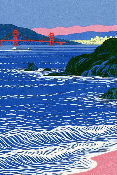 Golden Gate Coastline Illustration Poster. poster print