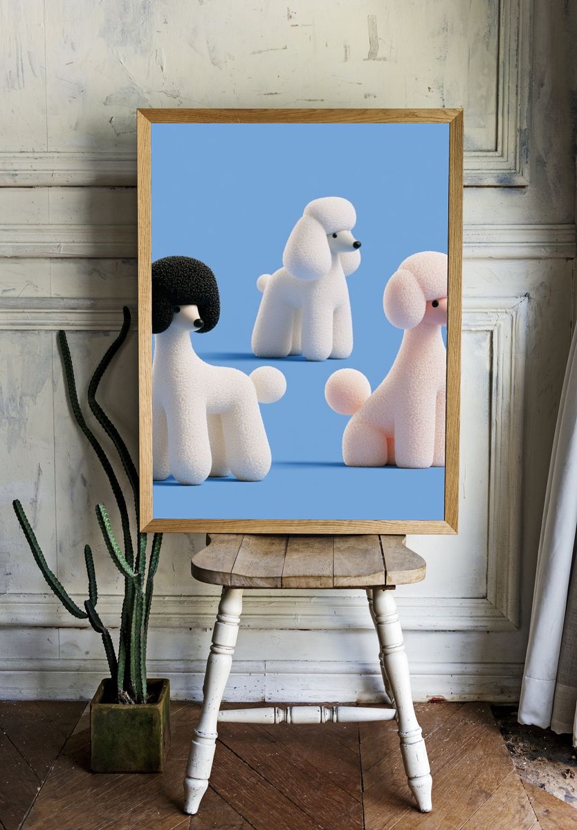 Poodle Trio Illustration Poster. — room view 1
