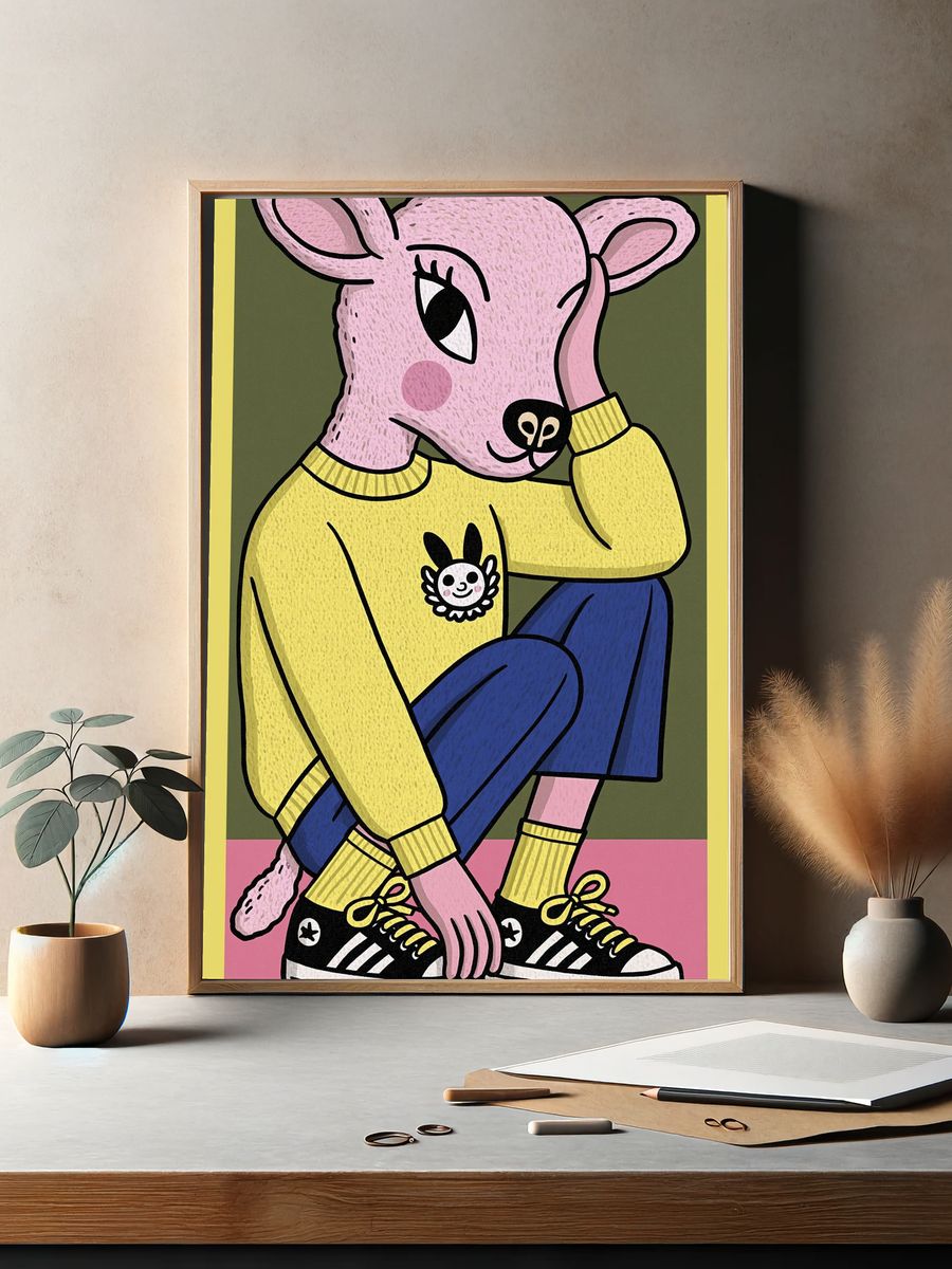 Cute Deer Character Illustration Poster. — room view 2