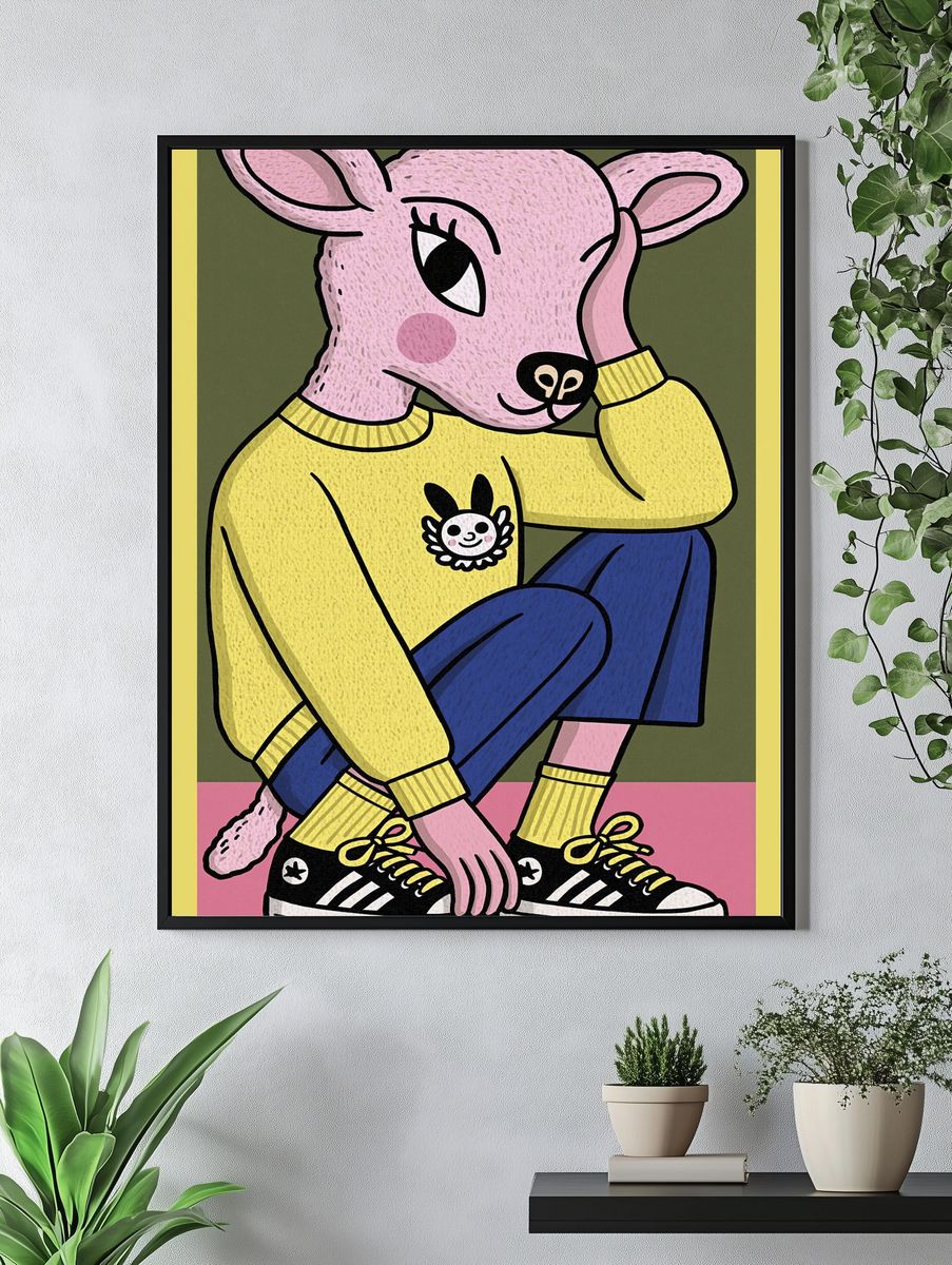 Cute Deer Character Illustration Poster. — room view 4