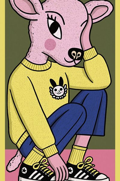 Cute Deer Character Illustration Poster.