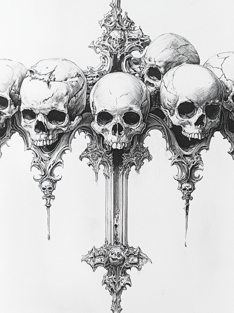 Gothic Skull Cluster Illustration Poster. poster — illustration art