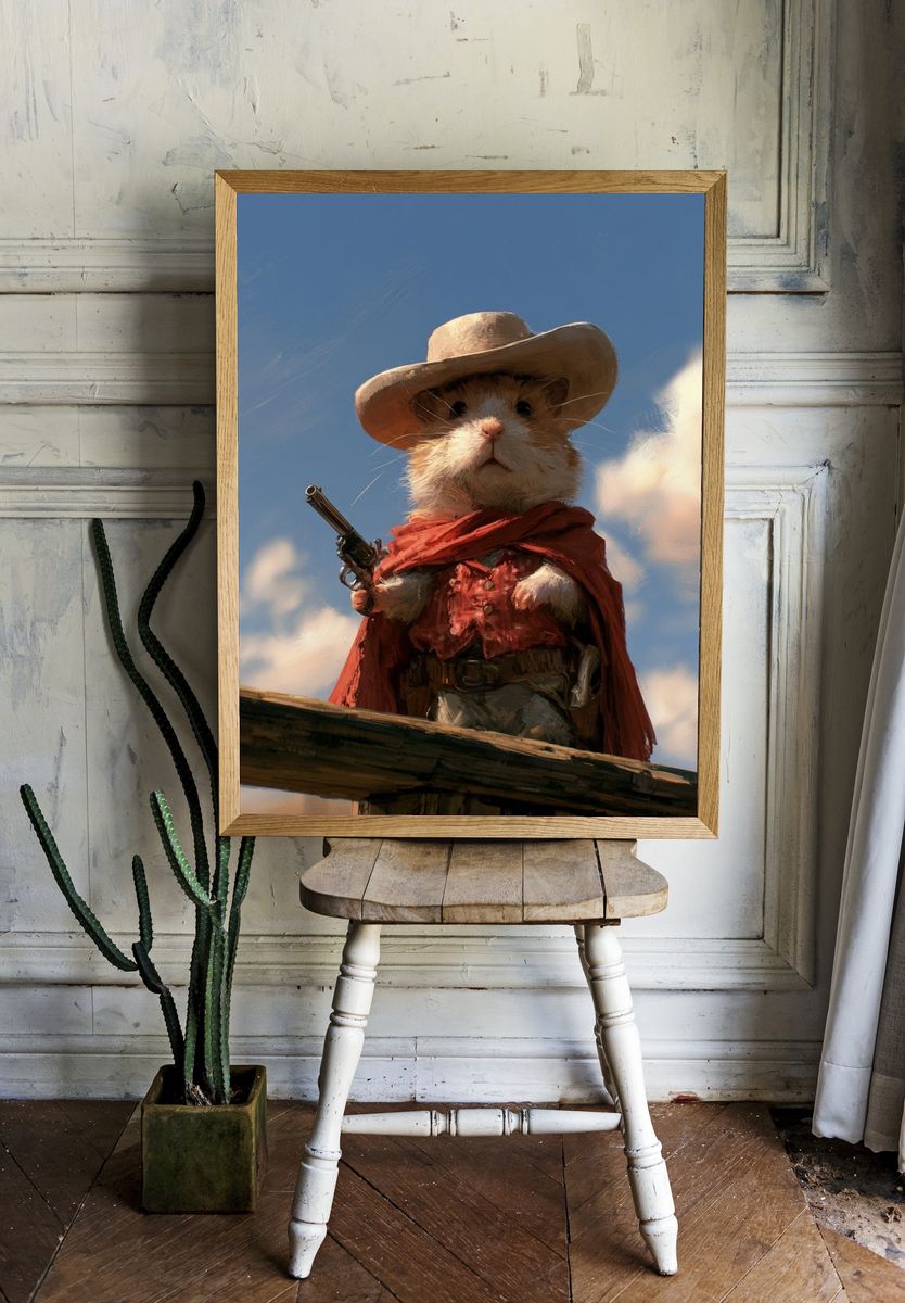 Cowboy Hamster Digital Art Poster. — room view 1