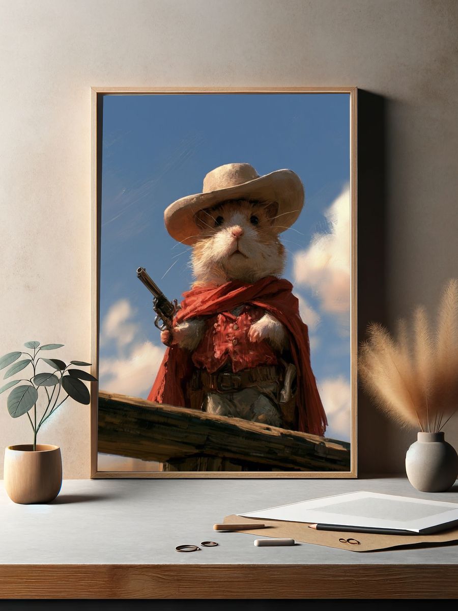 Cowboy Hamster Digital Art Poster. — room view 2