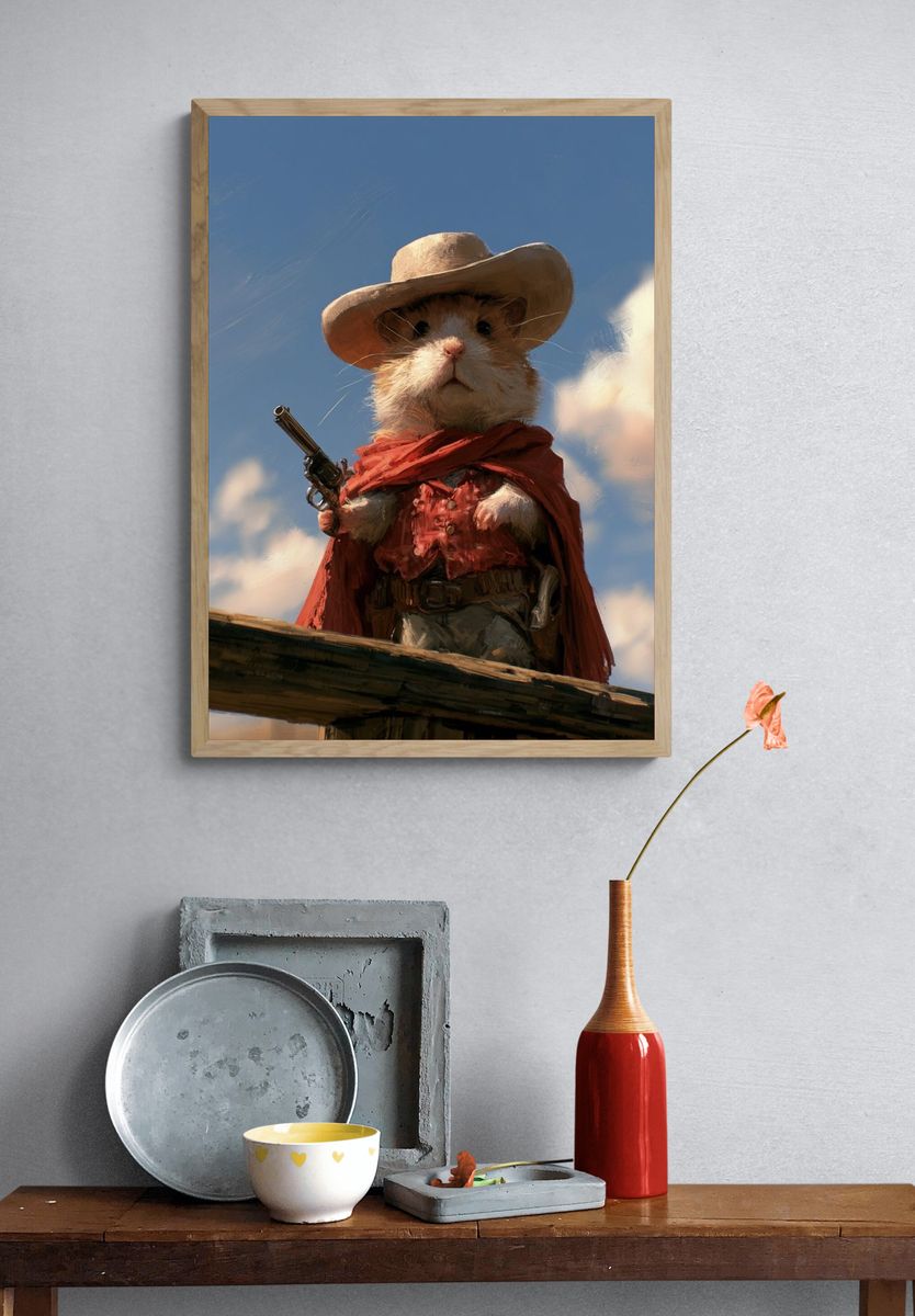 Cowboy Hamster Digital Art Poster. — room view 3