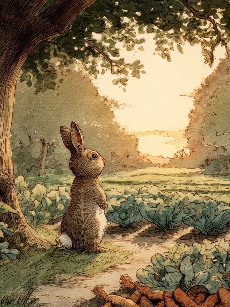 Rabbit in Garden Watercolor Print. poster detail
