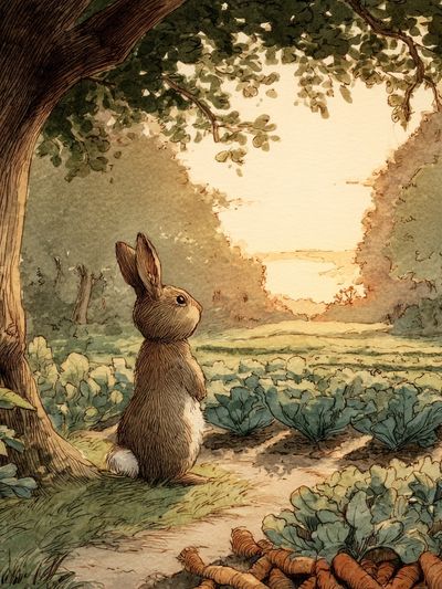 Rabbit in Garden Watercolor Print. poster print