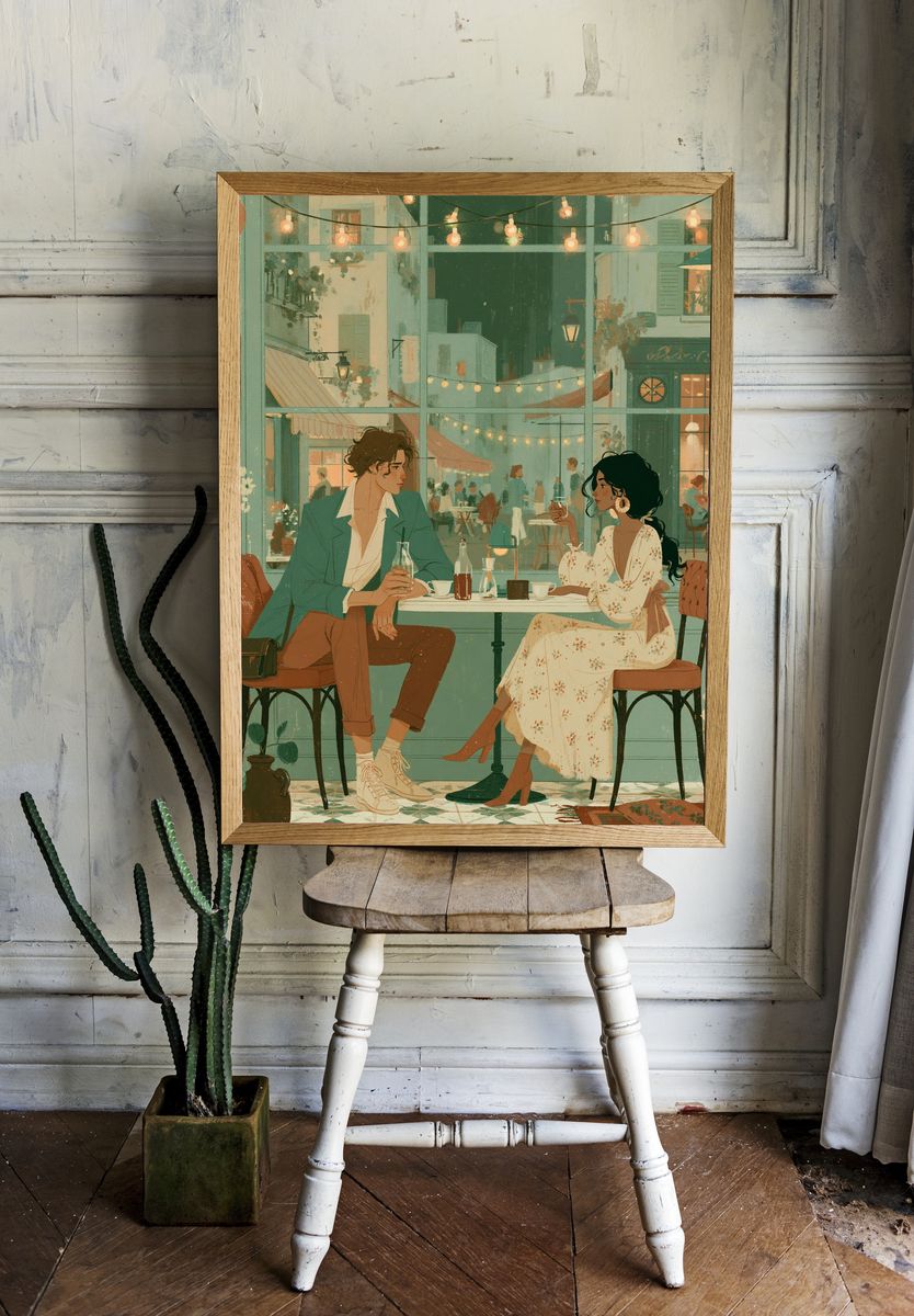 Romantic Café Date Illustration Poster. room preview