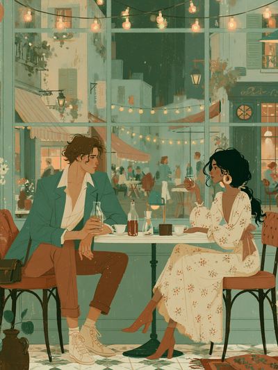 Romantic Café Date Illustration Poster.