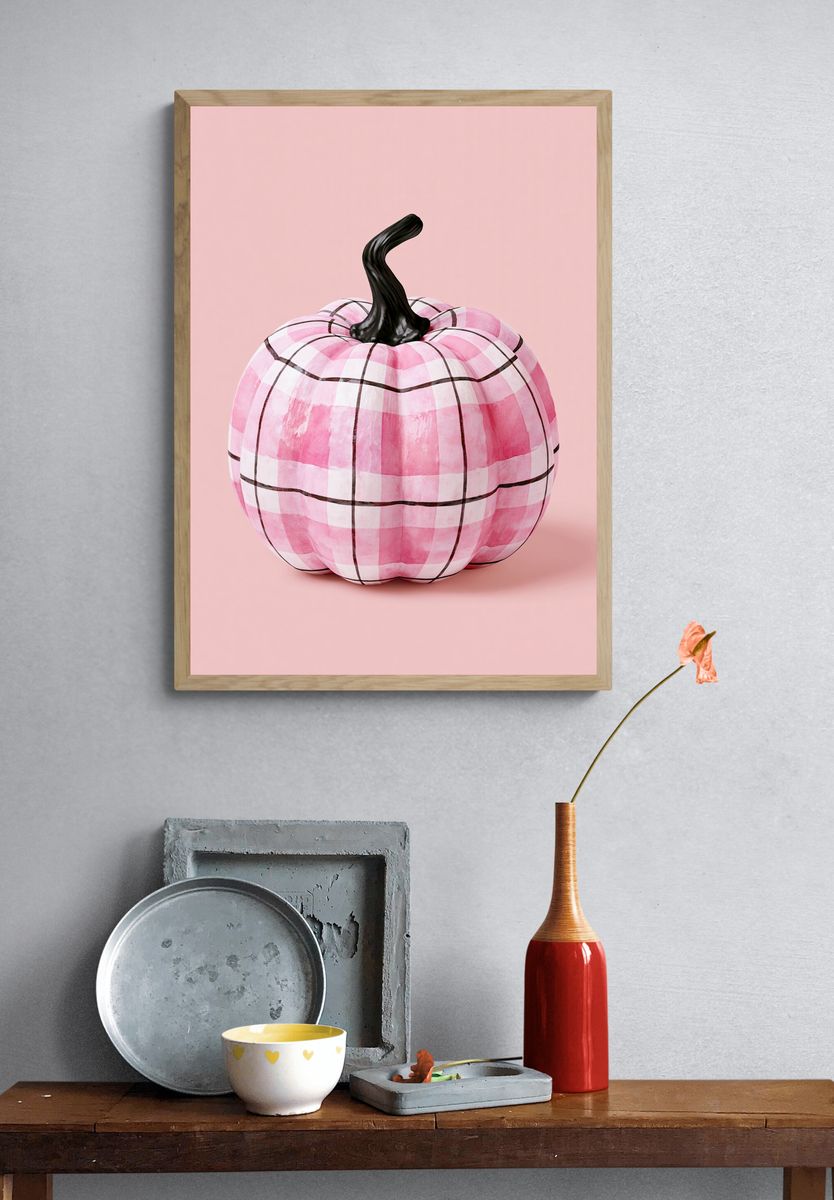 Pink Plaid Pumpkin Illustration Poster. — room view 3