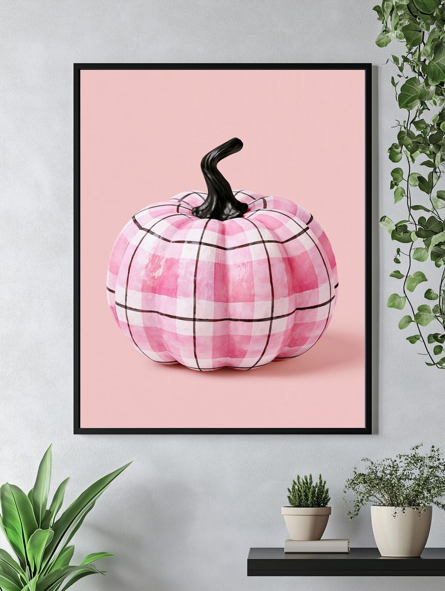 Pink Plaid Pumpkin Illustration Poster. — room view 4