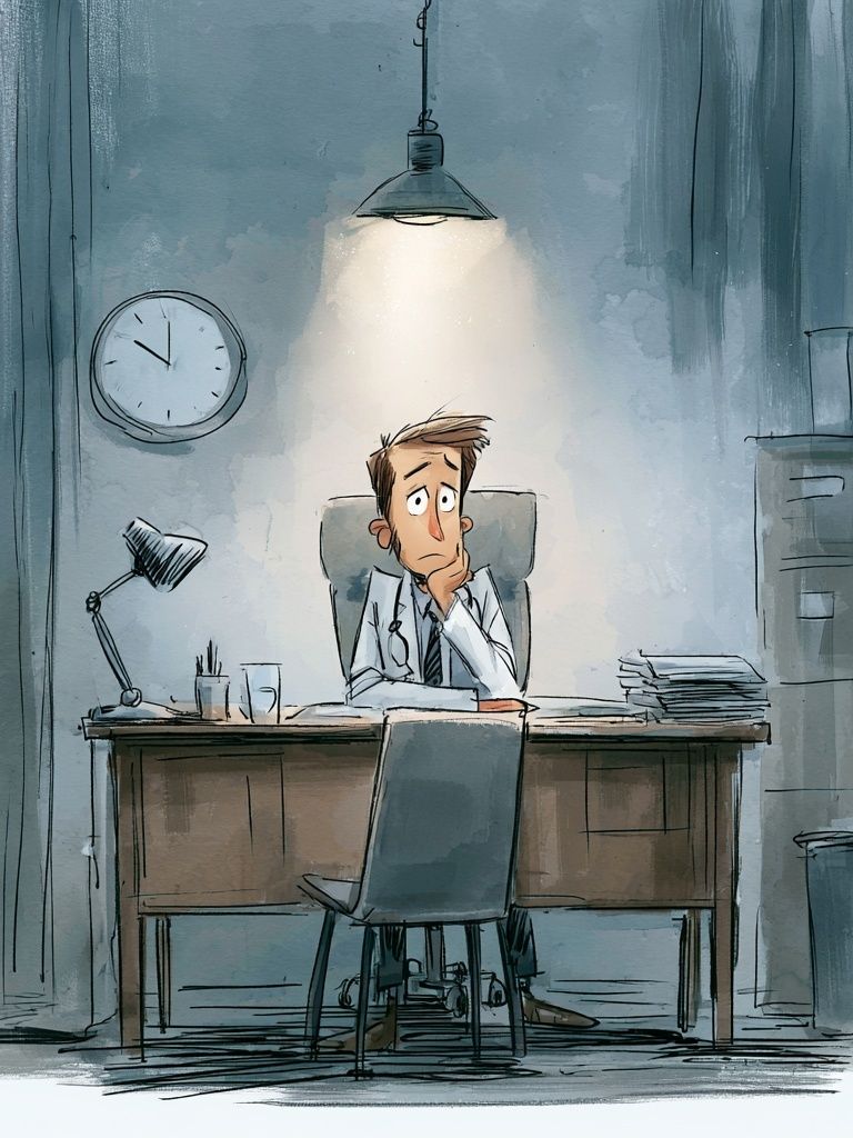 Anxious Doctor Office Illustration Poster. poster — illustration art