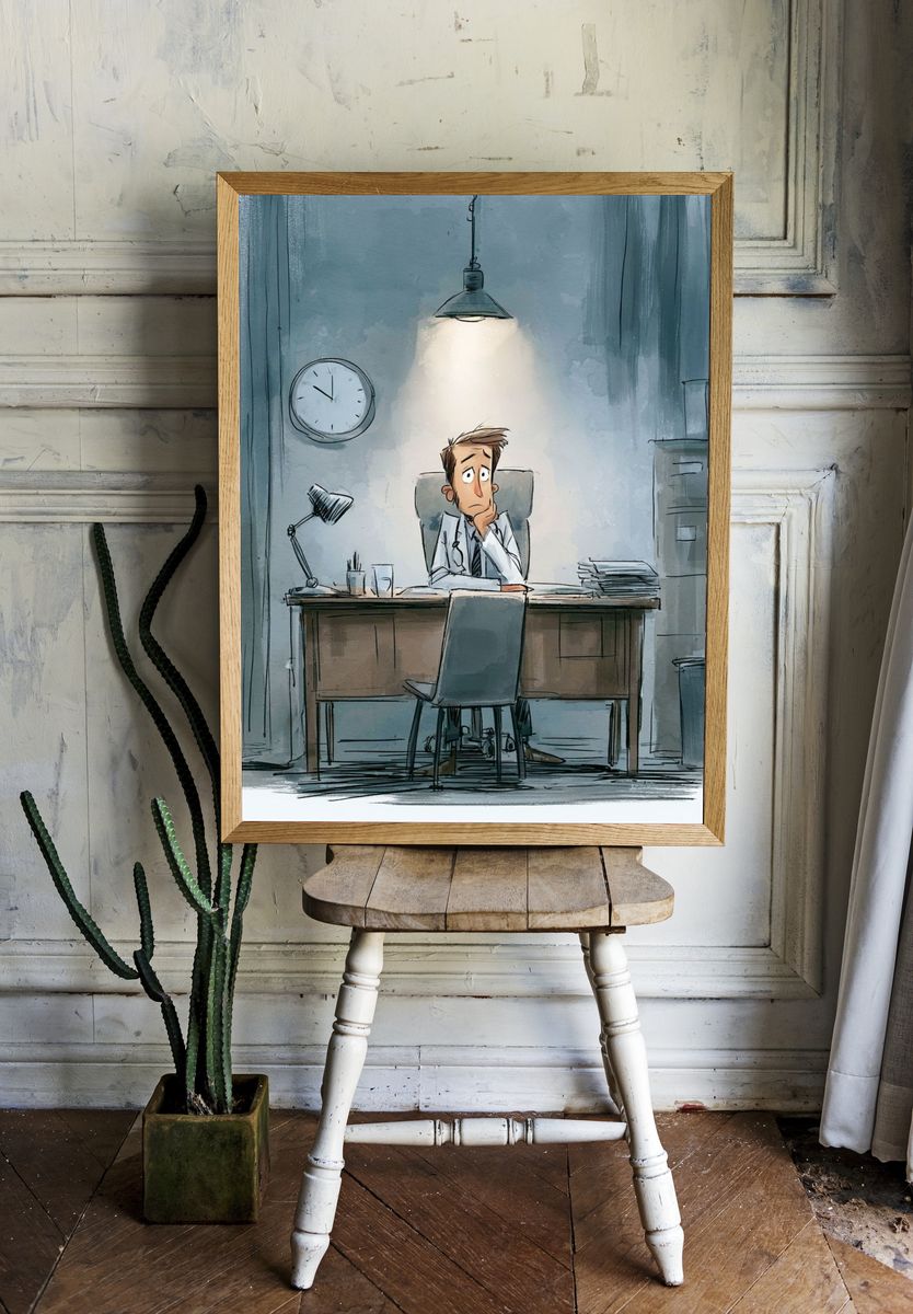 Anxious Doctor Office Illustration Poster. — room view 1